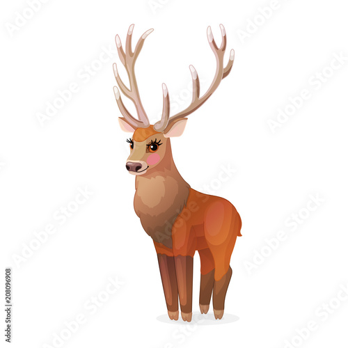 vector horned red deer stag. Cervus elaphus, reindeer 02