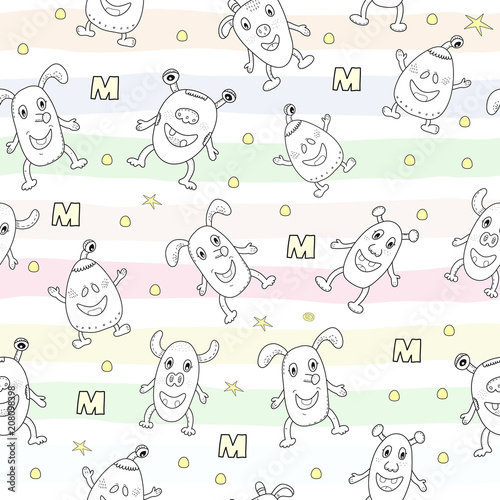 Fototapeta Naklejka Na Ścianę i Meble -  Cute monsters cartoon style. vector pattern
