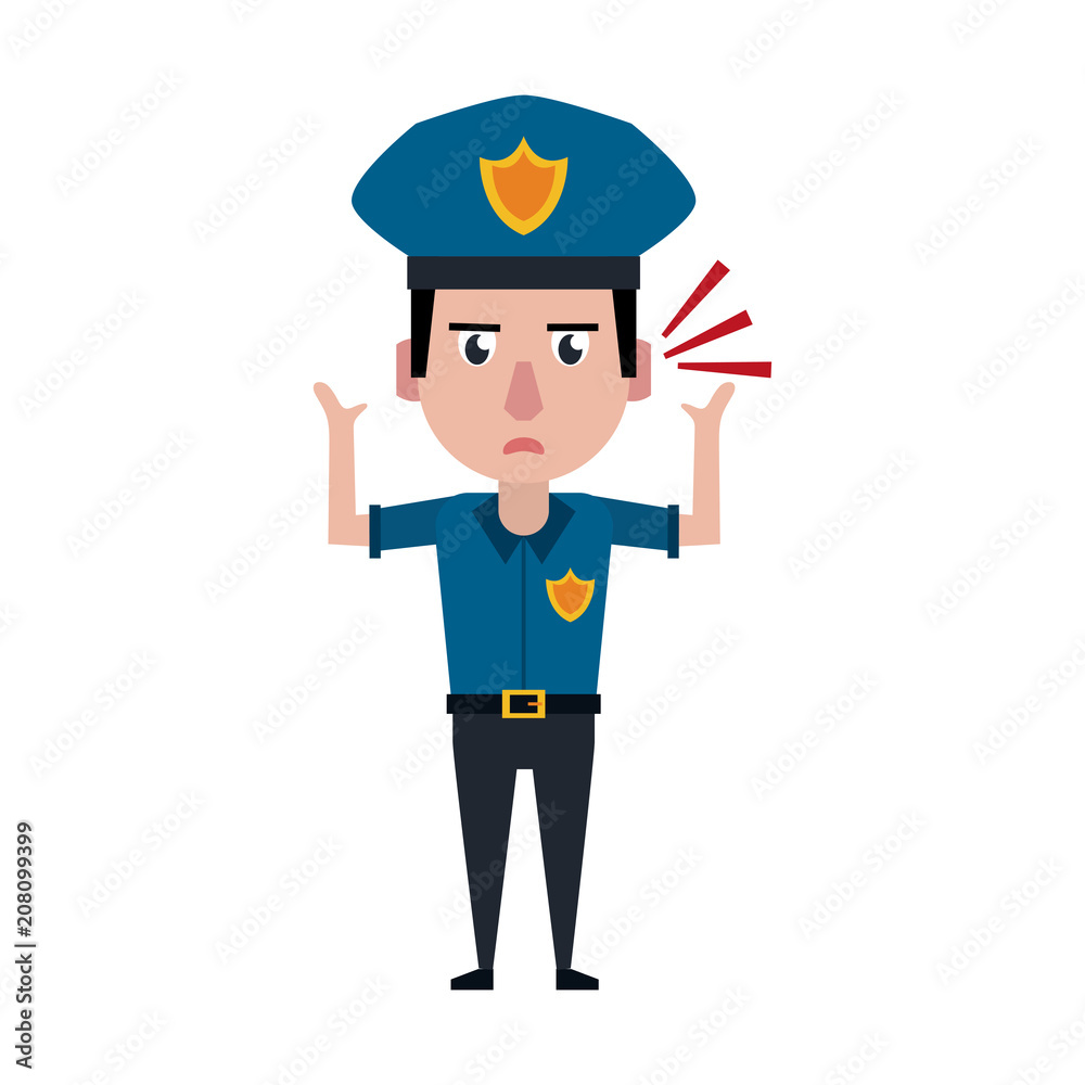 Police officer drawing attention cartoon vector illustration graphic design