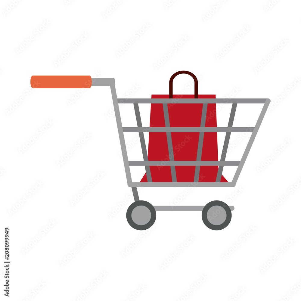 Shopping bag inside cart vector illustration graphic design