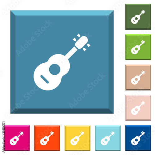 Acoustic guitar white icons on edged square buttons
