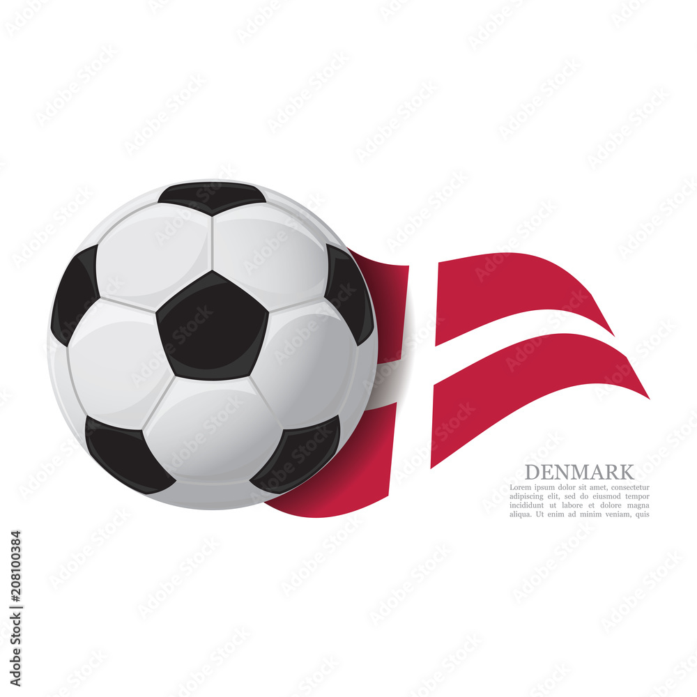 Denmark waving flag with a soccer ball. Football team support concept Denmark waving flag with a soccer ball. Football team support concept