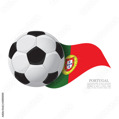 Portugal waving flag with a soccer ball. Football team support concept
