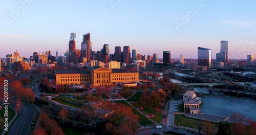 Aerial coverage of the skyline in Philadelphia. Visible in this clip are the iconic Rocky steps at the Art Museum in Philadelphia. photo