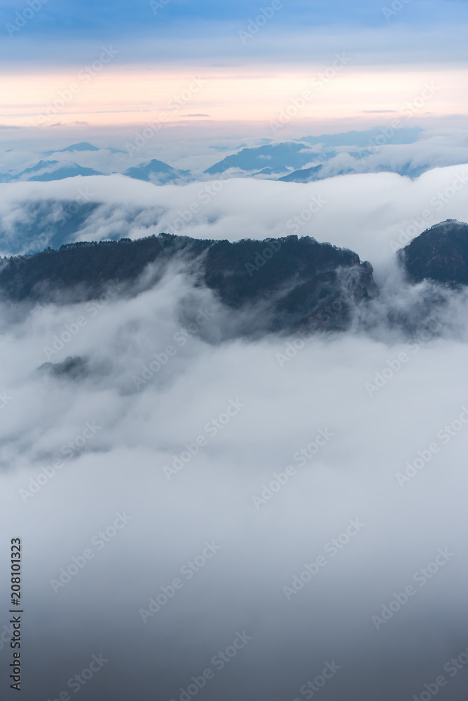 Landmarks of Yellow Mountain or Huangshan mountain Cloud Sea Scenery , East China, Anhui Province.