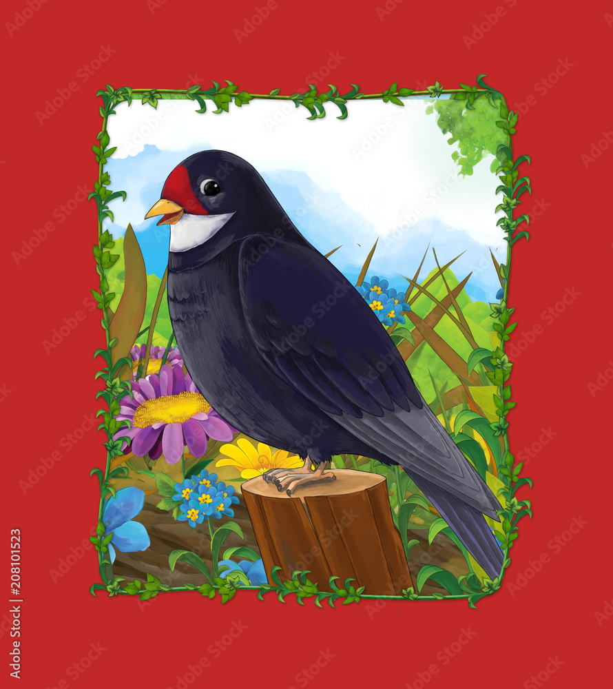 cartoon scene with beautiful cuckoo bird sitting on the meadow -  illustration for children Stock Illustration | Adobe Stock