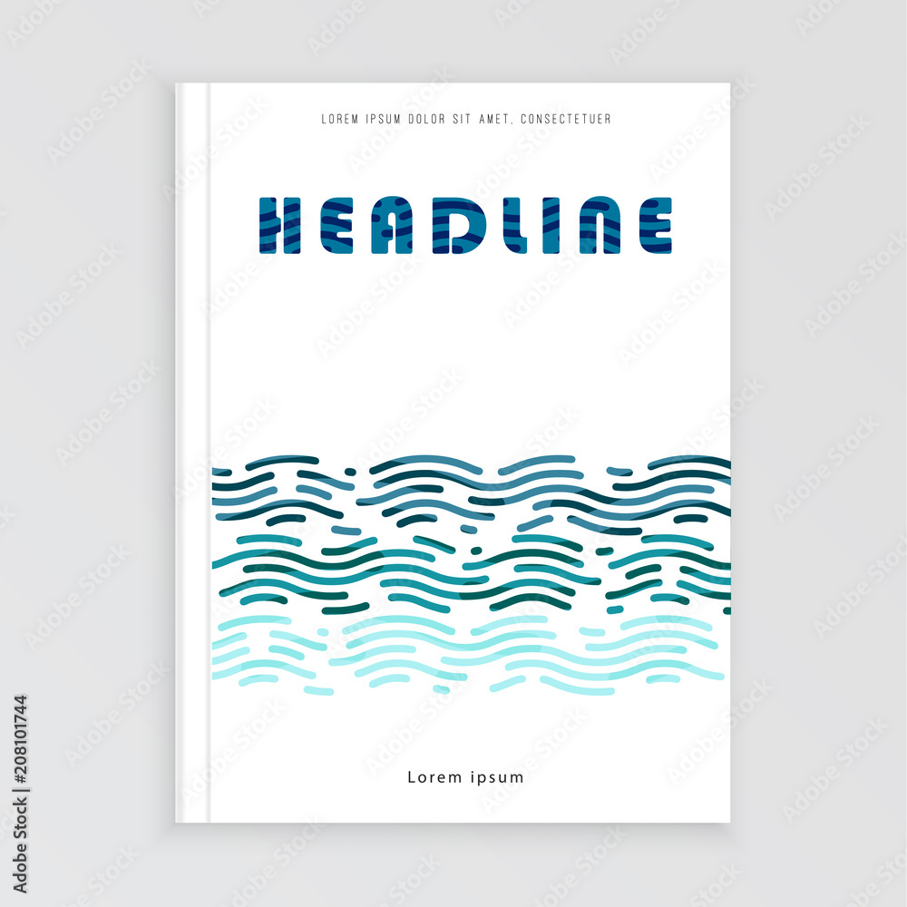 Vector design with waves, graphic template. Leaflet, cover, page.	