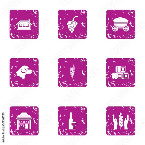 Food suburban icons set. Grunge set of 9 food suburban vector icons for web isolated on white background