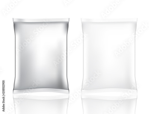 Mock up Realistic Foil Bag for Snack and chip isolated Set On White Background...
