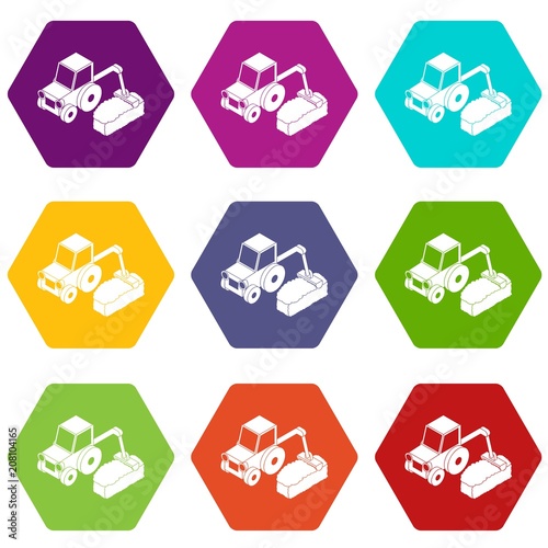 Road tractor icons 9 set coloful isolated on white for web