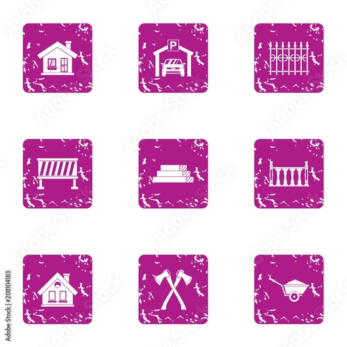 Industrial work icons set. Grunge set of 9 industrial work vector icons for web isolated on white background