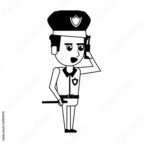 Police officer with radio cartoon vector illustration graphic design