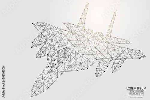 Fighter consisting of 3D triangles, lines, points and connections. Vector illustration of EPS 10.