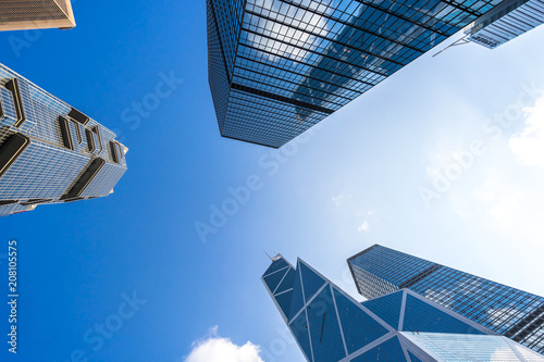 Photography up view of modern office building in hongkong china