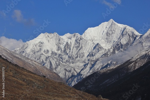 Beautiful shaped mount Gangchenpo on a clear spring day. Scene in the Langtang national Park, Nepal.
