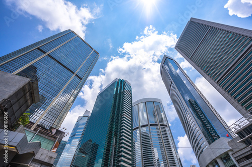 Photography up view of modern office building in hongkong china