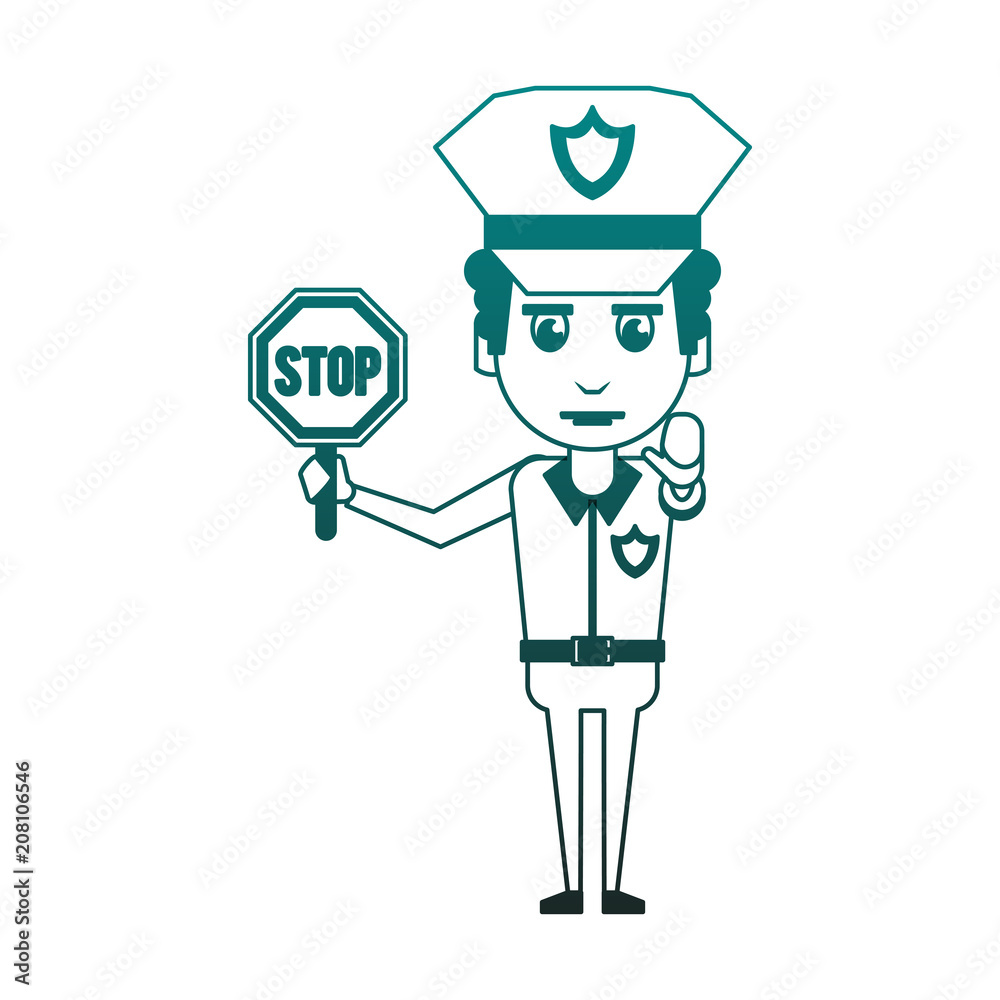 Police with stop road sign vector illustration graphic design Police with stop road sign vector illustration graphic design