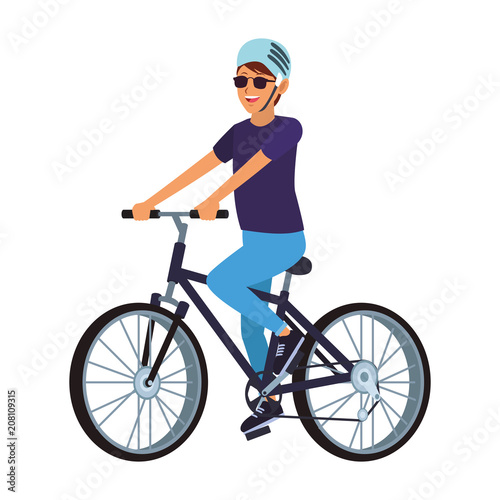 Young man with bicycle vector illustration graphic design
