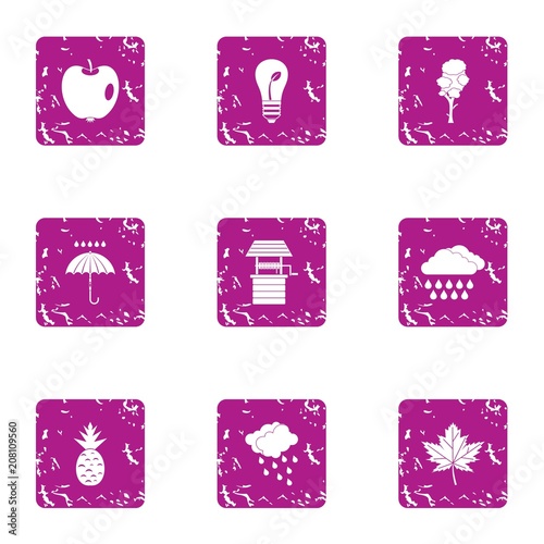 Eco light icons set. Grunge set of 9 eco light vector icons for web isolated on white background