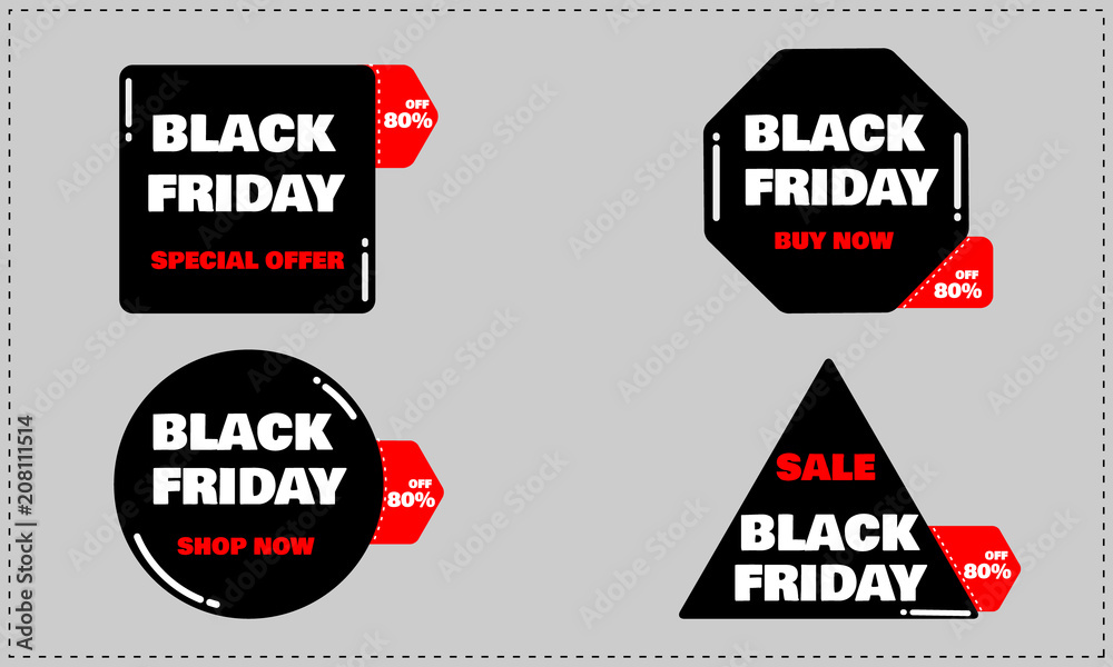 Black Friday Price Tag Discount Sale Banner Design Concept Vector. 