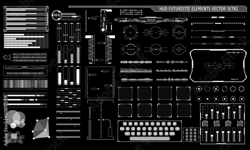 HUD Hologram Futuristic Elements Set Vector. White Abstract Virtual Graphic For User Interface Control Panel Illustration.
