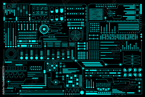 HUD Futuristic Elements Pattern Background Design Vector. Green Abstract UI Monitor Control Template Illustration