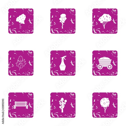 Green square icons set. Grunge set of 9 green square vector icons for web isolated on white background