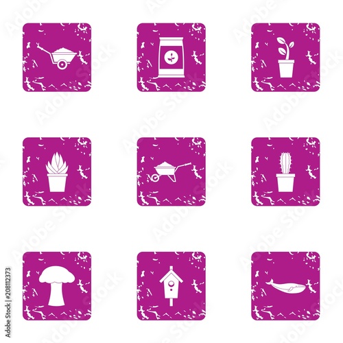 Country square icons set. Grunge set of 9 country square vector icons for web isolated on white background