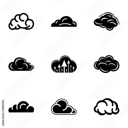 Cloudiness icons set. Simple set of 9 cloudiness vector icons for web isolated on white background