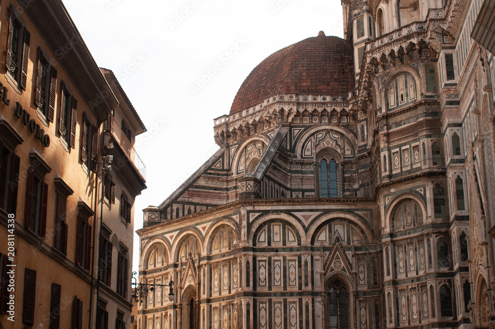Detail of the Duomo Santa Maria del Fiore and Baptistery of San Giovanni, in Firenze (Italia), in polychrome marbles is from the modern era