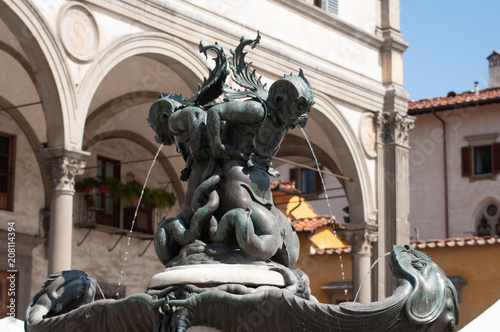 Pietro Tacca bronze fountain, sculptor. Square of the Santissima Annunziata in Florence (Italy).