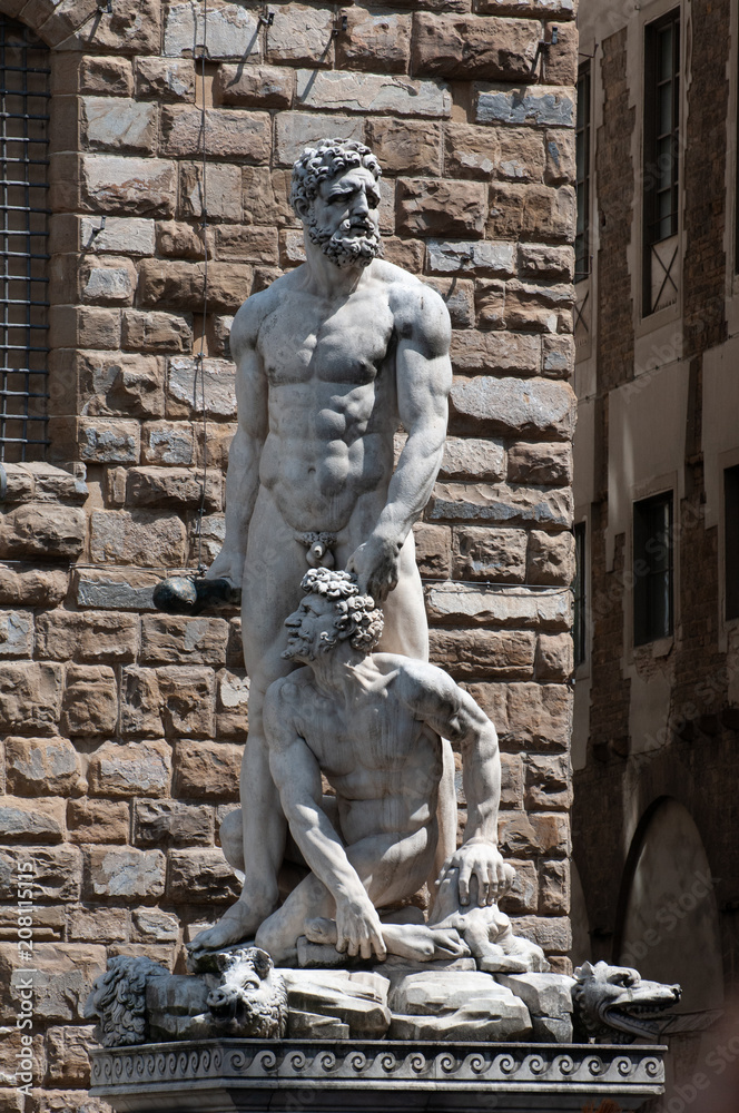 The statue of Hercules and Cacus by Baccio Bandinelli in front on Palazzo Vecchio, Firenze, Italy