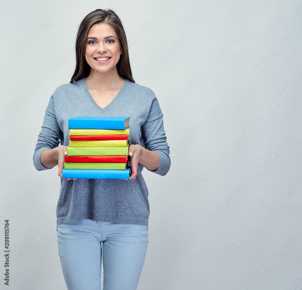 Woman student, teacher holding books. Woman student, teacher holding books.