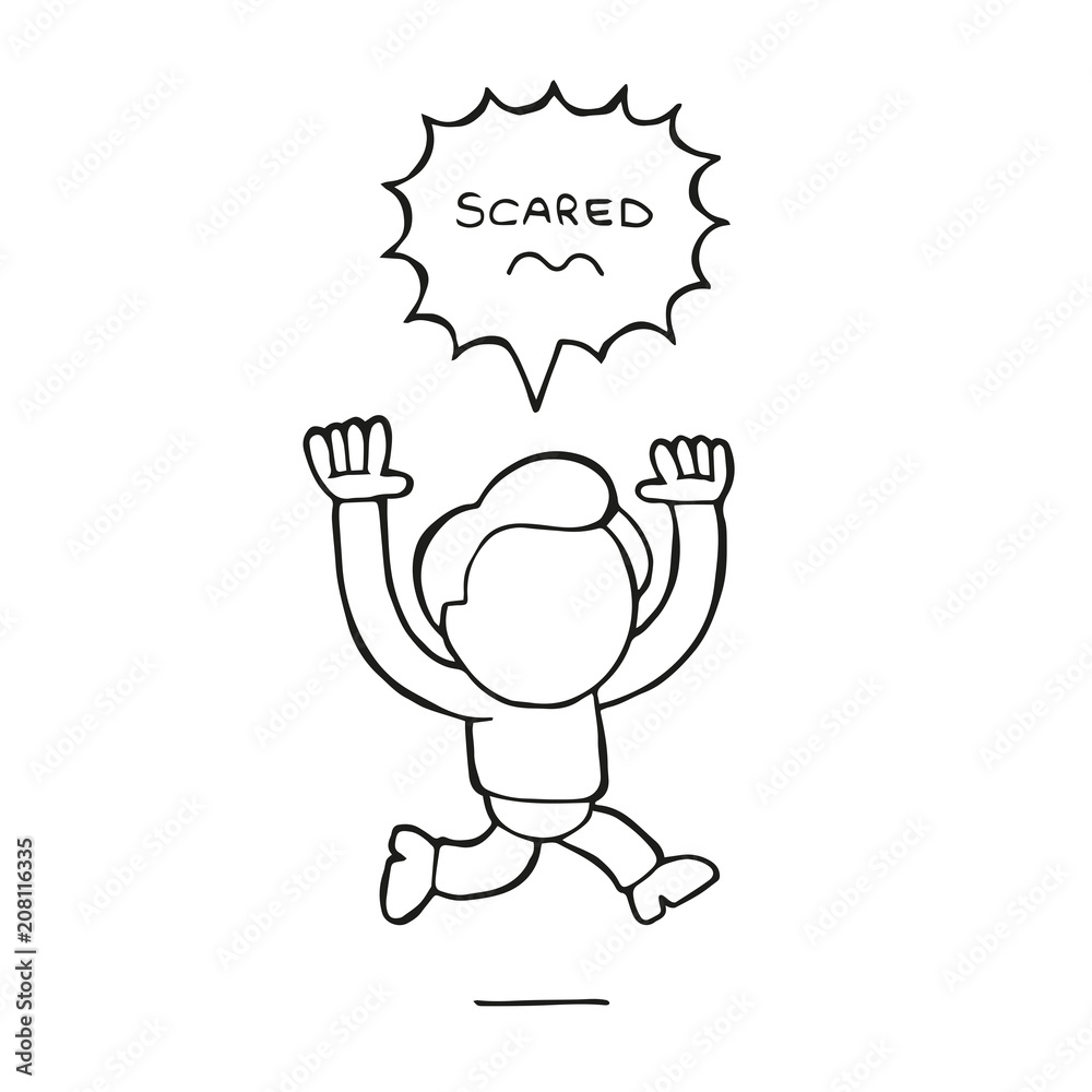 Vector hand-drawn cartoon of running man with scared thought bubble Vector hand-drawn cartoon of running man with scared thought bubble