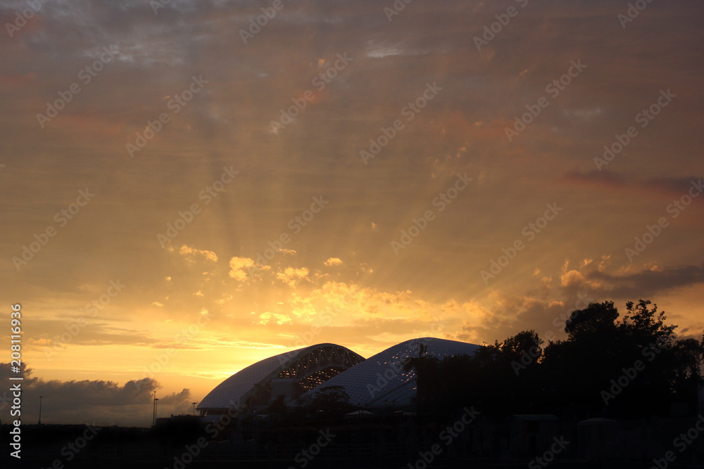 Fototapeta premium Big sports arena night panoramic horizontal