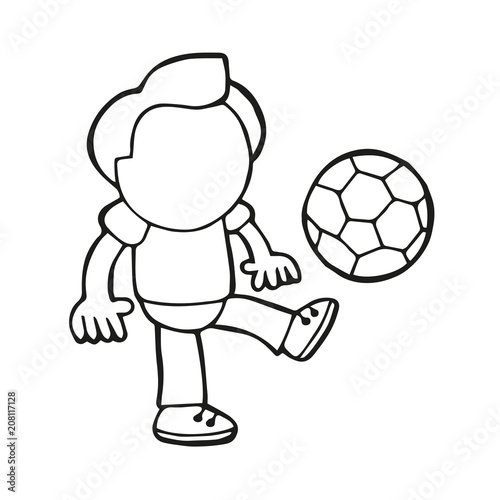 Vector hand-drawn cartoon of man standing kicking playing soccer ball