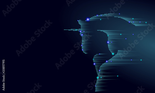 Blue glowing horse unicorn riding night sky star. Creative decoration magical backdrop shining cosmos space horn fairy myth moon light fantasy background vector illustration