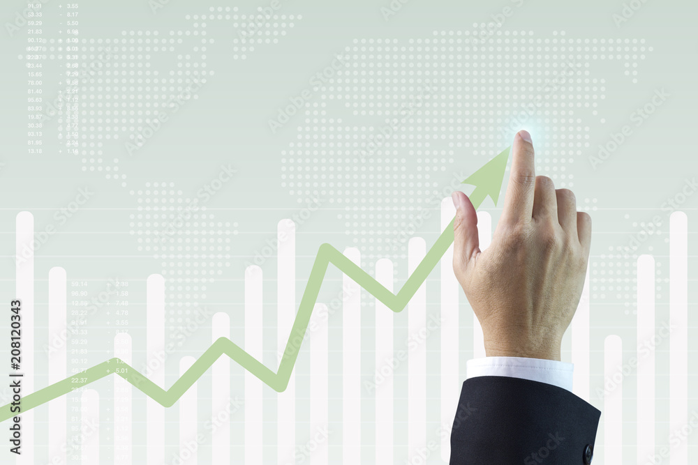 Close up of a businessman’s hands drawing a line graph in concept of business growth and success rapidly. Close up of a businessman’s hands drawing a line graph in concept of business growth and success rapidly.