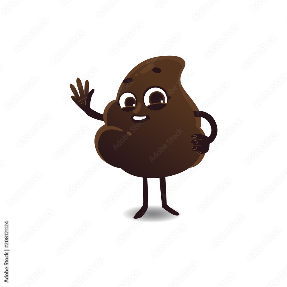 Cheerfu brown poop character with legs and arms running waving hands with  happy facial expression. Funny smilling crap shit excrement smiling. Vector  cartoon isolated illustration. Stock Vector | Adobe Stock