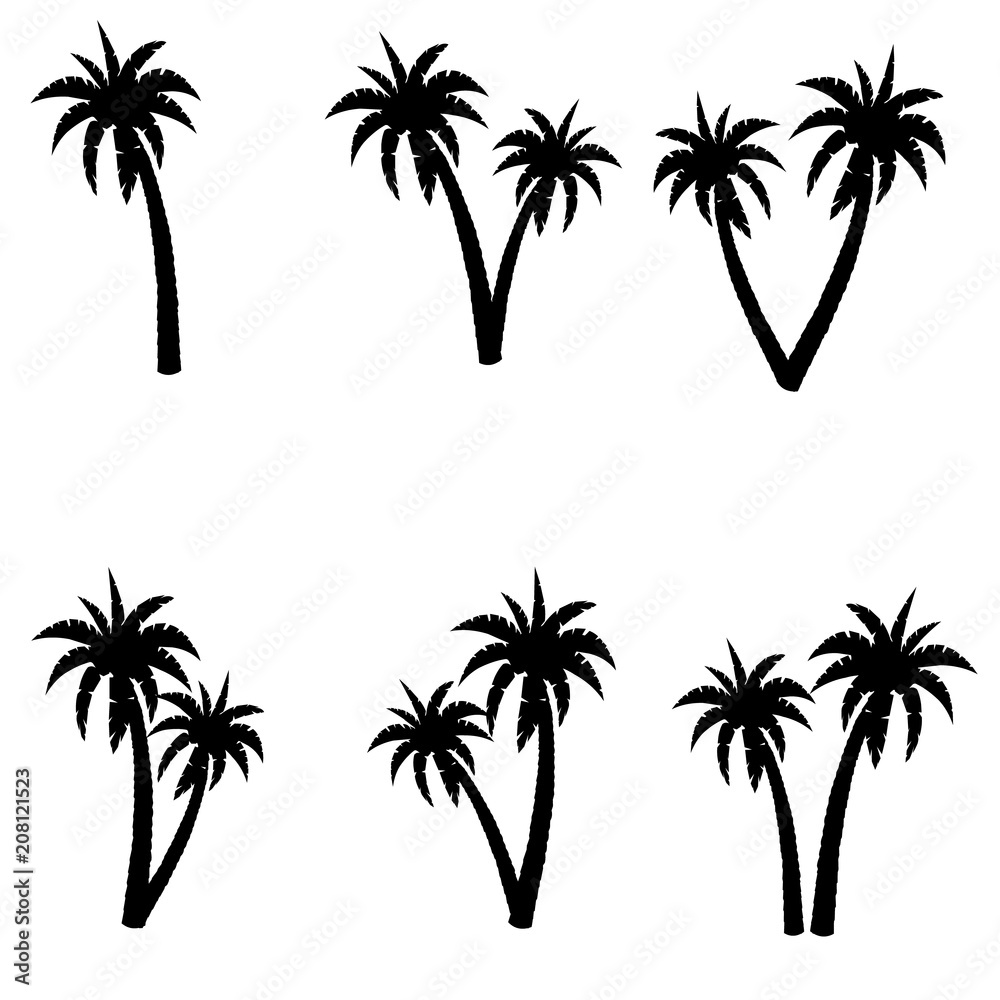 Set of palms. Palm tree vector image. Palm tree silhouette