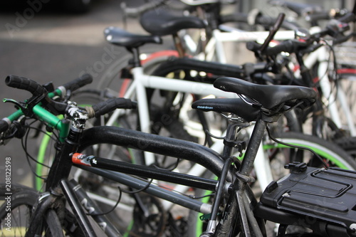 bicylces parked in a row, London, England