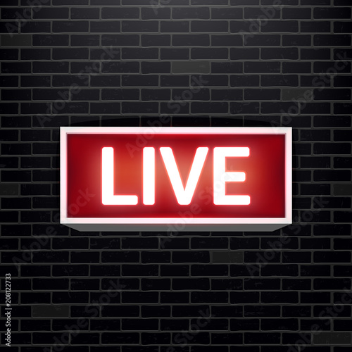 Creative vector illustration of on air live glowing sign isolated on background. Art design tv, radio station, broadcast symbol. Lit on warning board message. Abstract concept graphic element