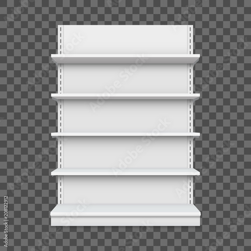 Creative vector illustration of empty store shelves isolated on background. Retail shelf art design. Abstract concept graphic showcase display element. Supermarket product advertising blank mockup