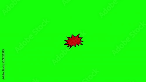 A comic strip speech cartoon animation with an explosion shape. Words: yikes, swish, zwosh. White text, red and yellow spikes, green background.
 photo
