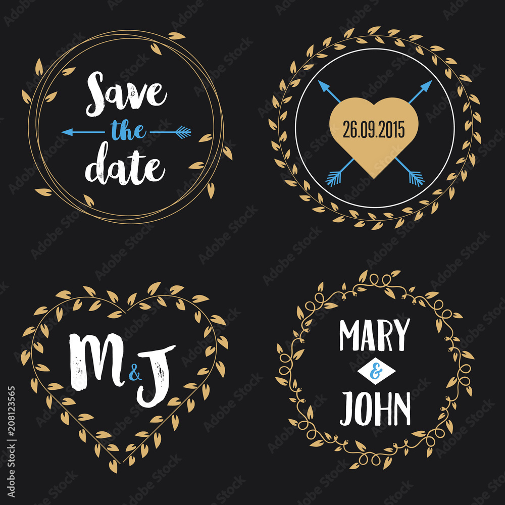 Creative vector illustration of save the date wedding witn name set isolated on background. Art design floral logo templates. Abstract concept graphic invitation card, flyer, banner element