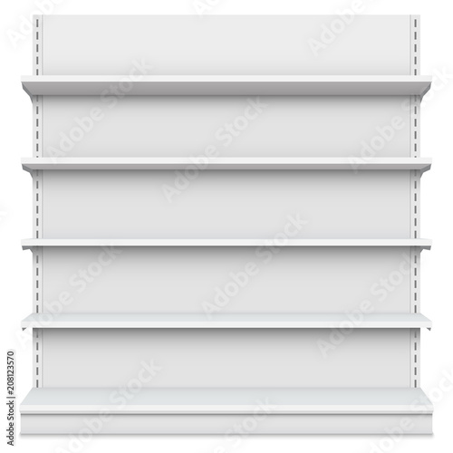 Creative vector illustration of empty store shelves isolated on background. Retail shelf art design. Abstract concept graphic showcase display element. Supermarket product advertising blank mockup