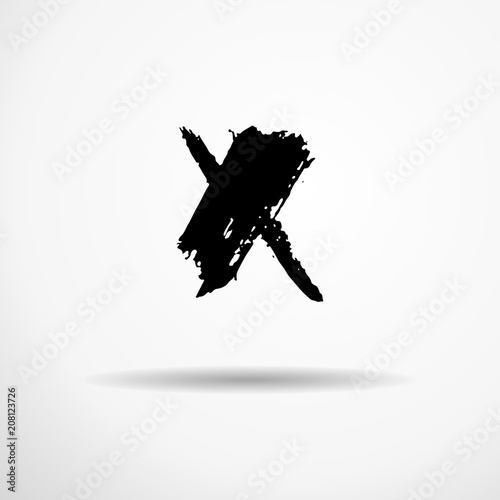 Letter X. Handwritten by dry brush. Rough strokes textured font. Vector illustration. Grunge style alphabet.
