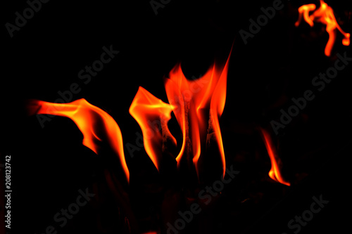 close up fire flames abstract on black background
