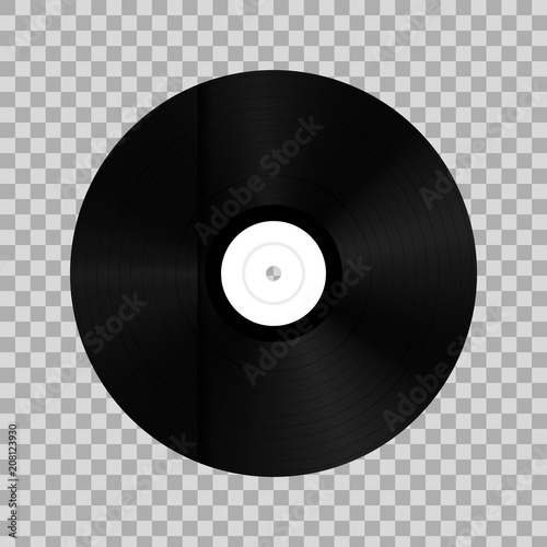 Creative vector illustration of realistic vinyl record disk in paper case box isolated on background. Front view. Art design blank LP music cover mockup template. Concept graphic disco party element