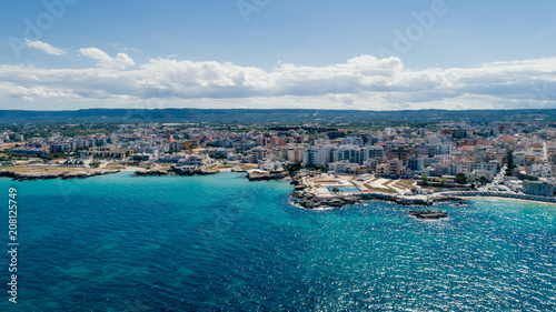 White city near blue the Sea Monopoli Apulia Coastline blue in Italy Drone 360 vr © Vivid Cafe